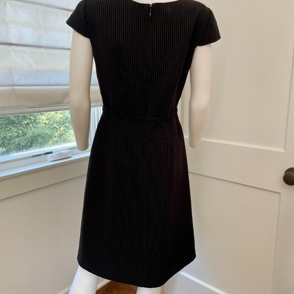Tahari Belted Pinstripe Black Dress Size 4 - Picture 2 of 5